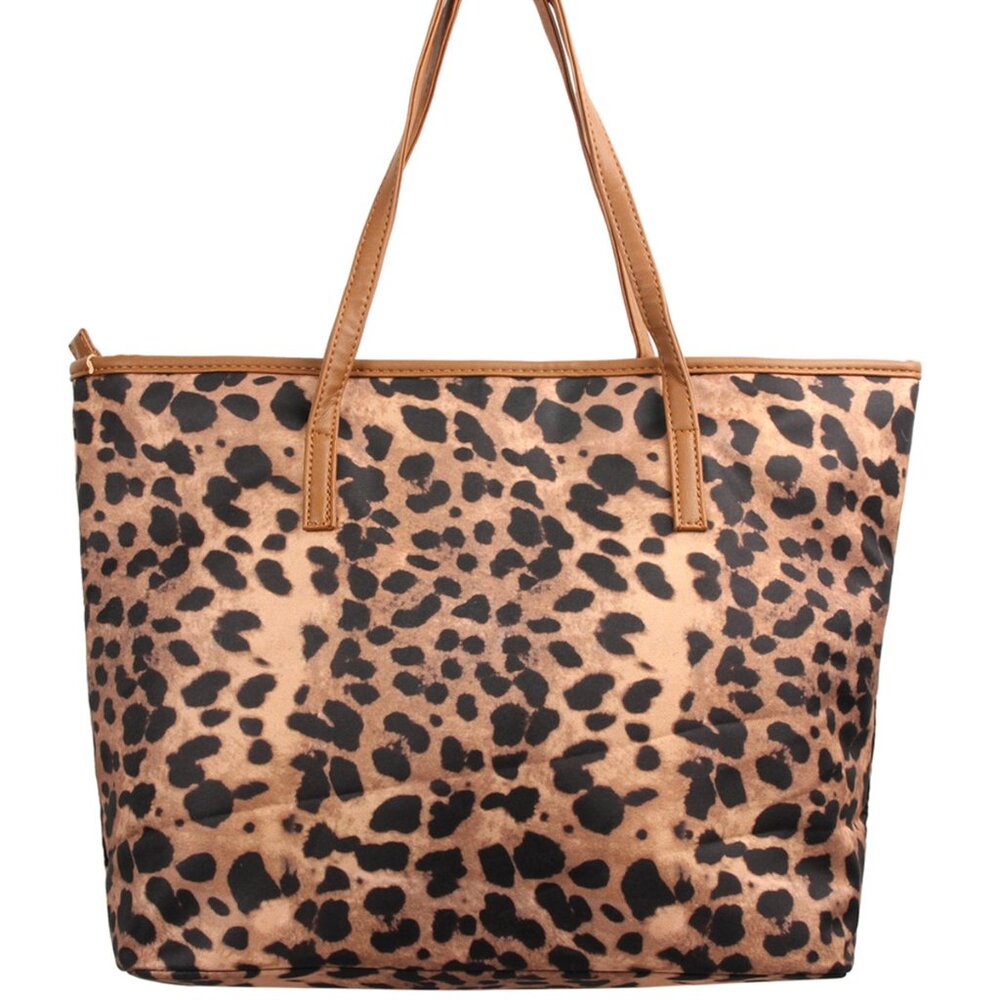 Leopard -Animal Print Black & Brown Tote Bag- Double Handles- Style 2- NWT